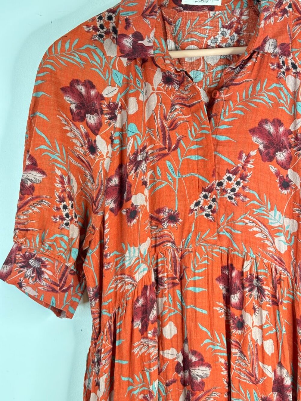 Natural Life Rebecca Orange Floral Midi Dress XL Pockets Boho Cottage Resort - Picture 3 of 10